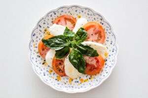 Heritage tomato, buffalo mozzarella, basil
