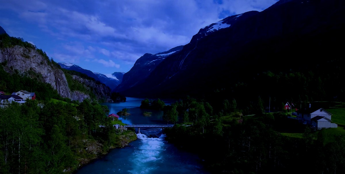 The same valley regraded to blue hour