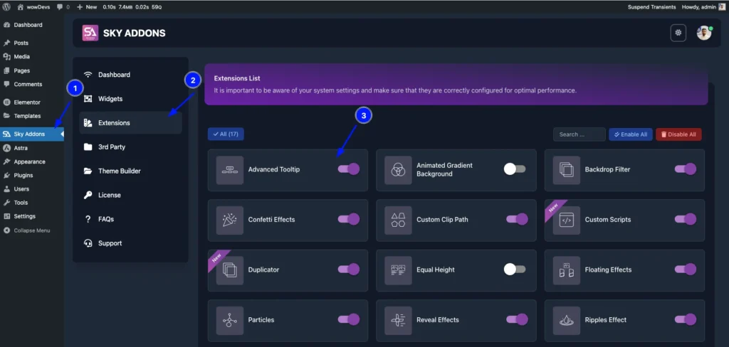 Advanced Tooltip features of Sky Addons for WordPress