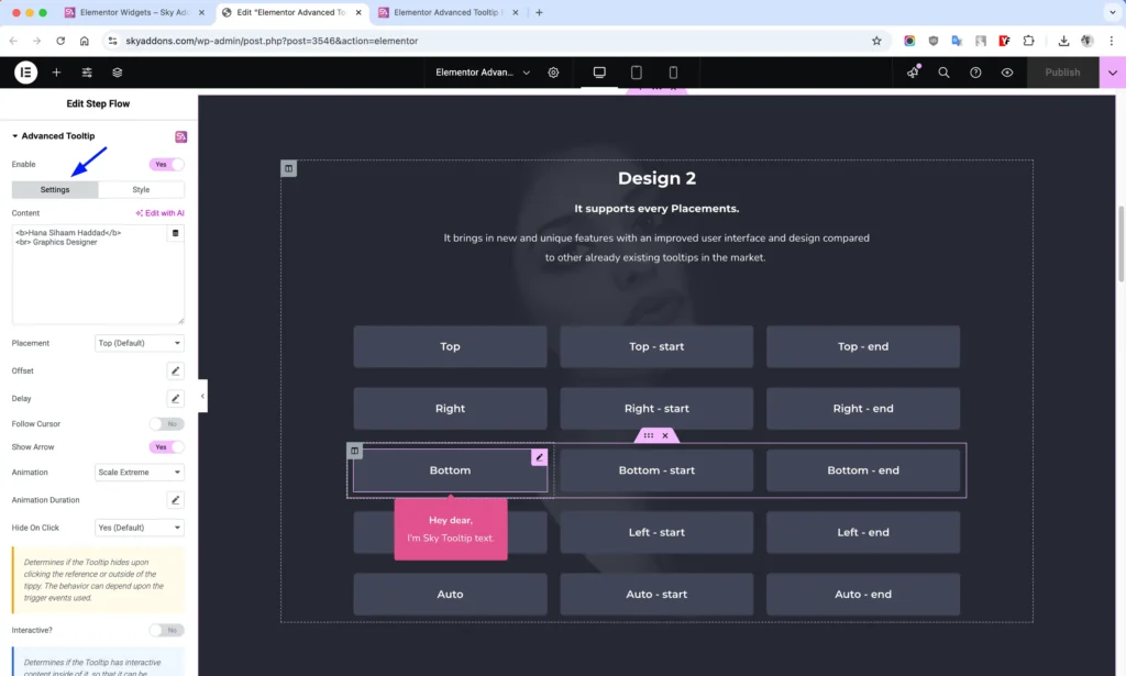 Advanced Tooltip features of Sky Addons for WordPress