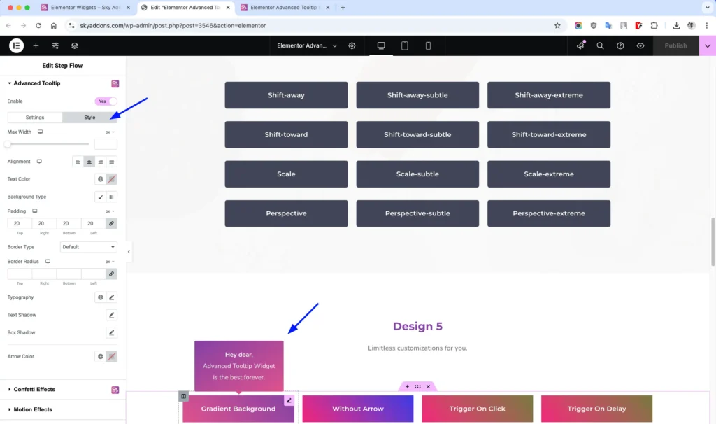 Advanced Tooltip features of Sky Addons for WordPress