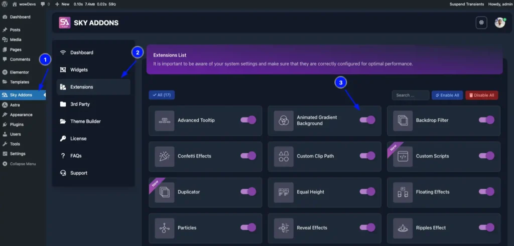 Animated Gradient Background features of Sky Addons for WordPress