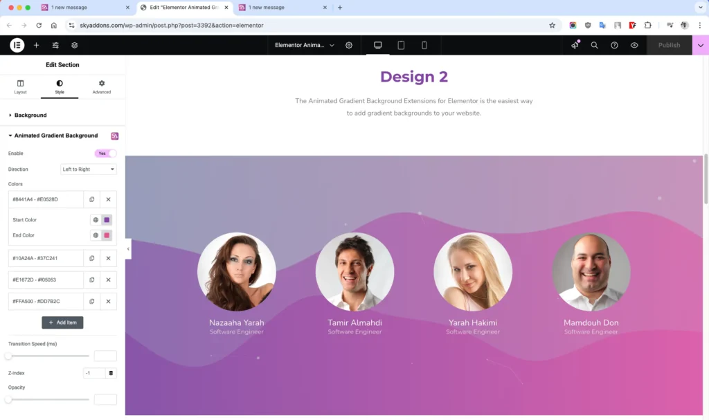 Animated Gradient Background features of Sky Addons for WordPress