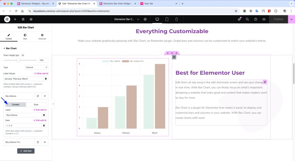 Bar Chart of Sky Addons for Elementor WordPress