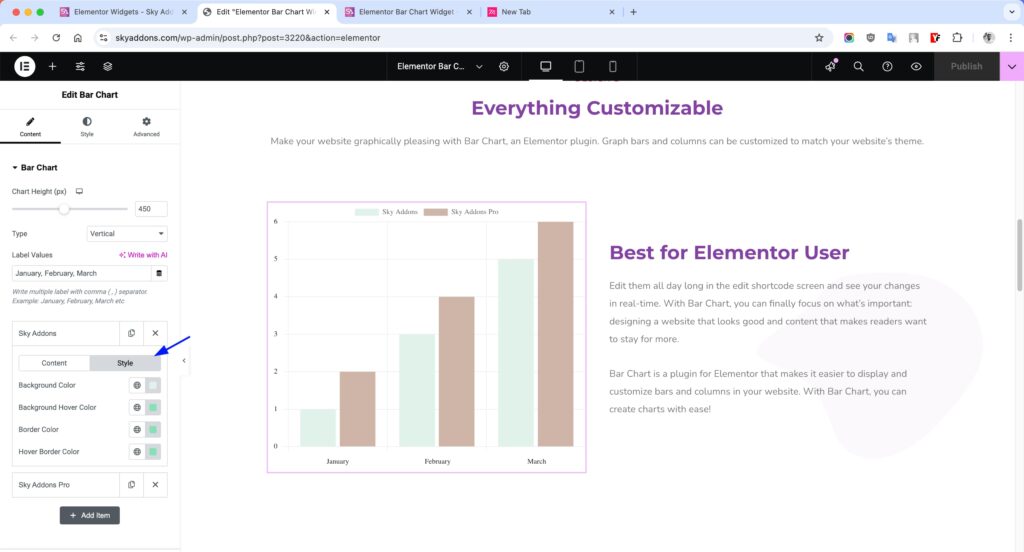 Bar Chart of Sky Addons for Elementor WordPress