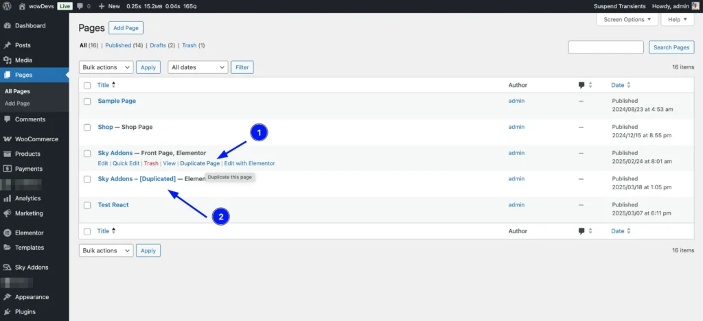 Duplicator features of Sky Addons for WordPress
