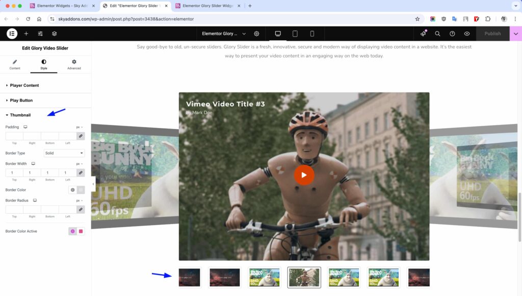 Glory Video Slider for Elementor WordPress