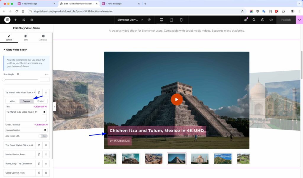 Glory Video Slider for Elementor WordPress