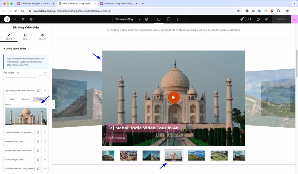 Glory Video Slider for Elementor WordPress