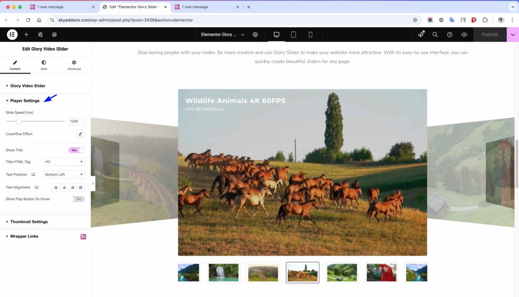 Glory Video Slider for Elementor WordPress