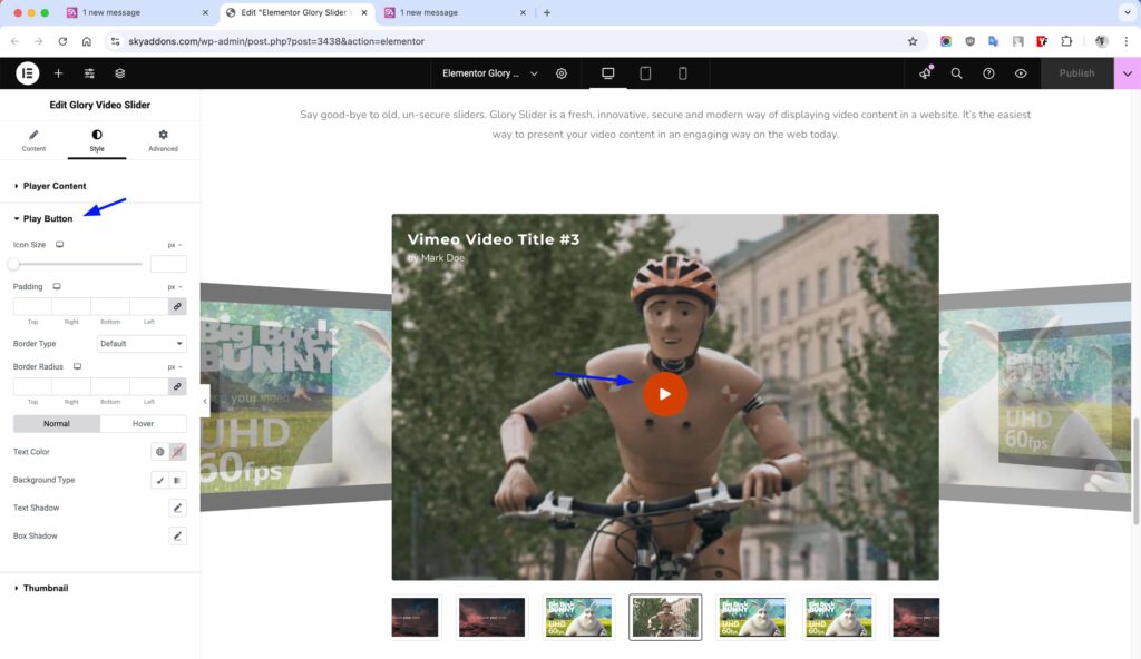 Glory Video Slider for Elementor WordPress