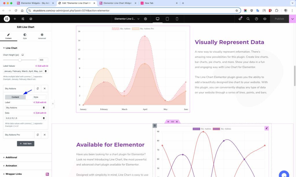 Line Chart of Sky Addons for Elementor WordPress