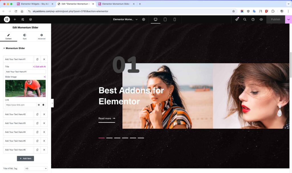 Momentum Slider for Elementor WordPress
