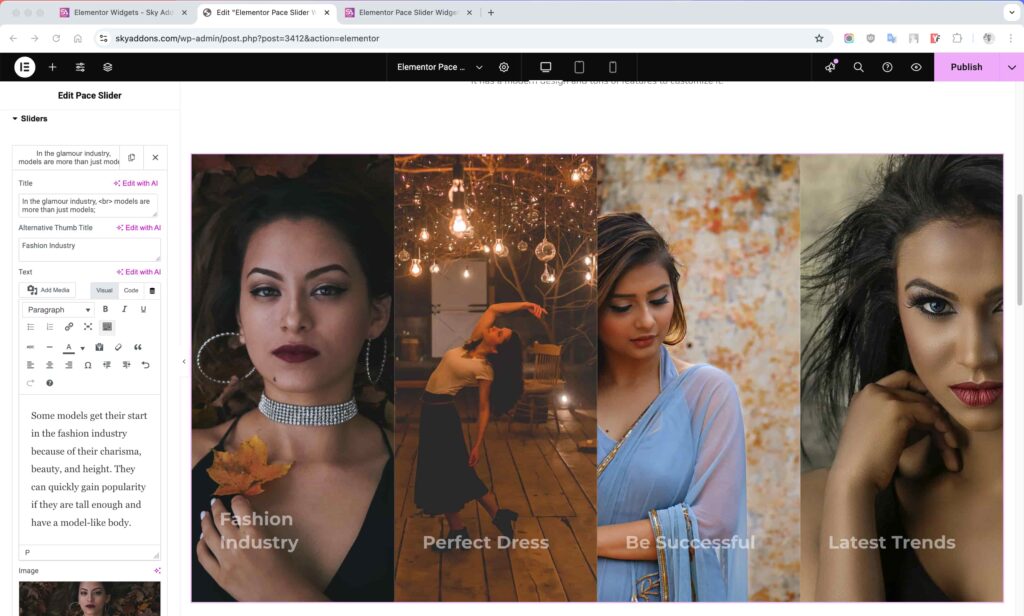 Pace Slider for Elementor WordPress