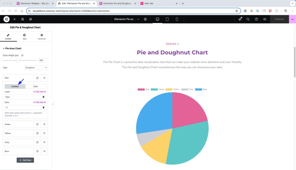 Pie & Doughnut Chart of Sky Addons for Elementor WordPress