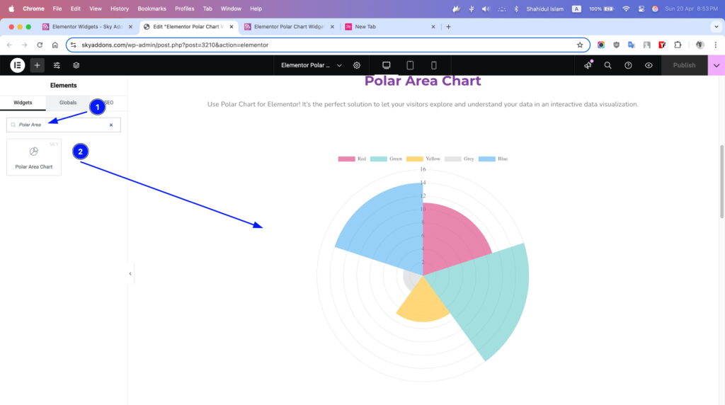 Polar Area Chart of Sky Addons for Elementor WordPress