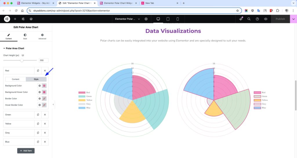 Polar Area Chart of Sky Addons for Elementor WordPress