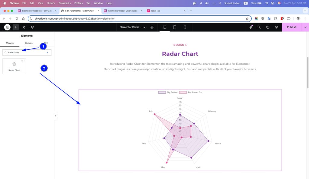 Radar Chart of Sky Addons for Elementor WordPress