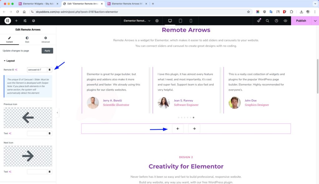 Remote Arrows for Elementor WordPress