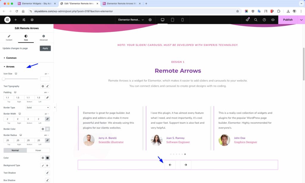 Remote Arrows for Elementor WordPress