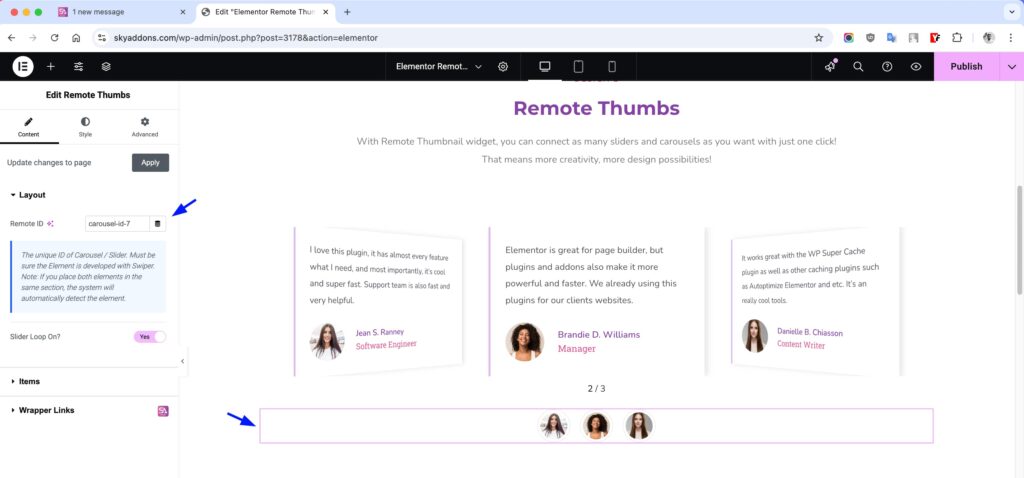 Remote Thumbs for Elementor WordPress