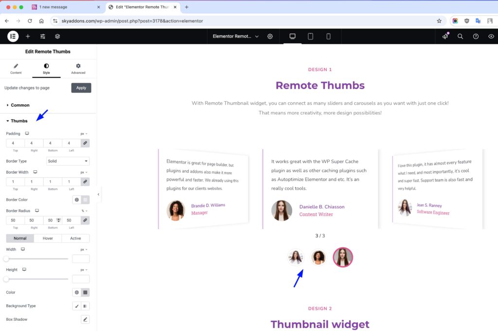 Remote Thumbs for Elementor WordPress