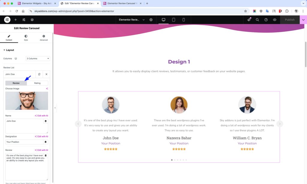 Review Carousel for Elementor WordPress