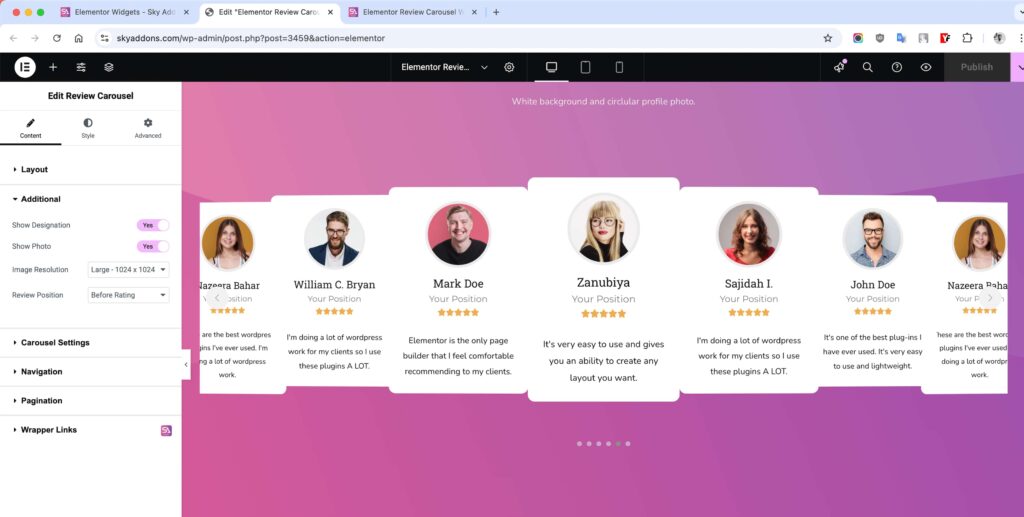 Review Carousel for Elementor WordPress