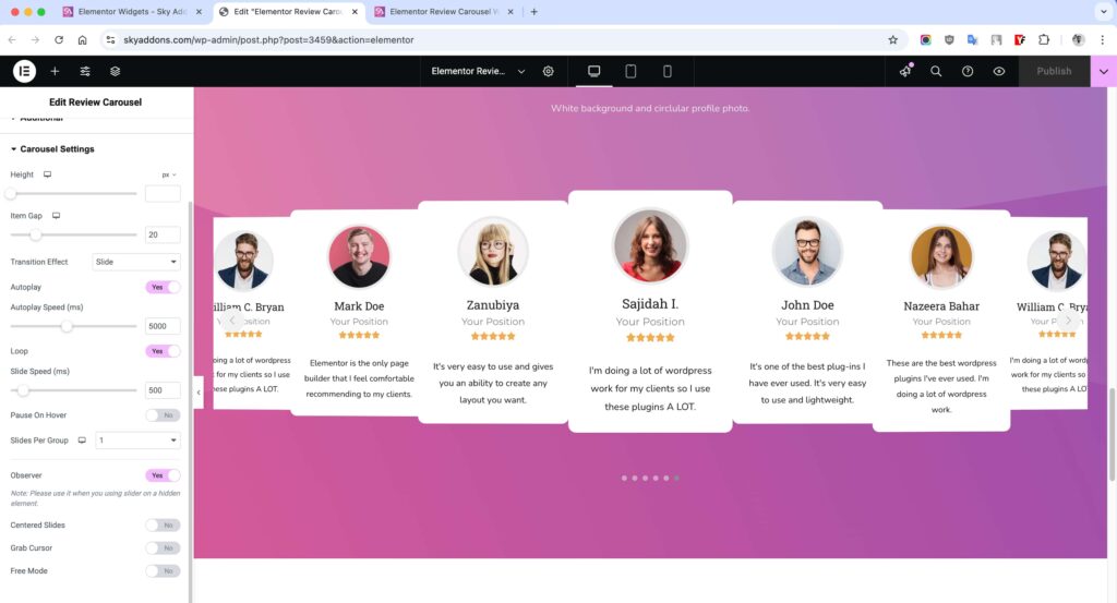 Review Carousel for Elementor WordPress