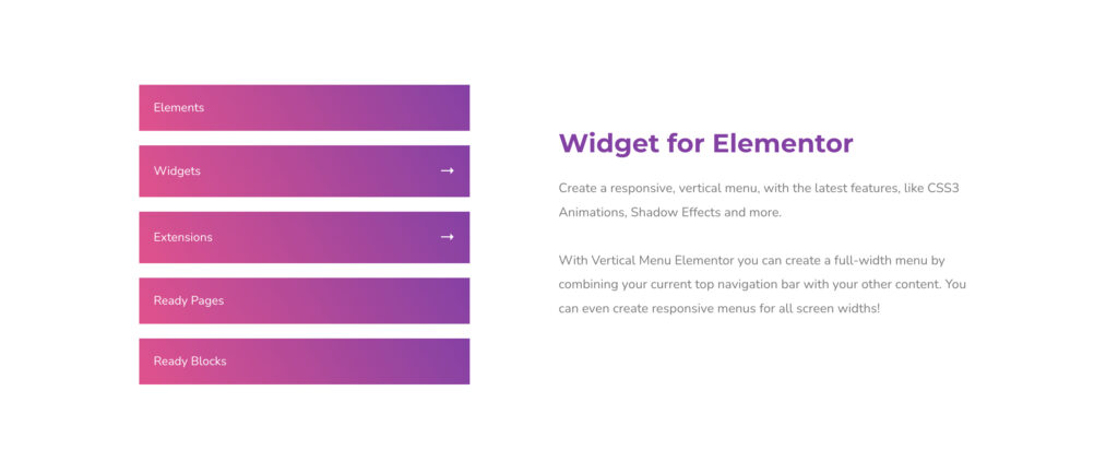 Slinky Vertical Menu for Elementor WordPress