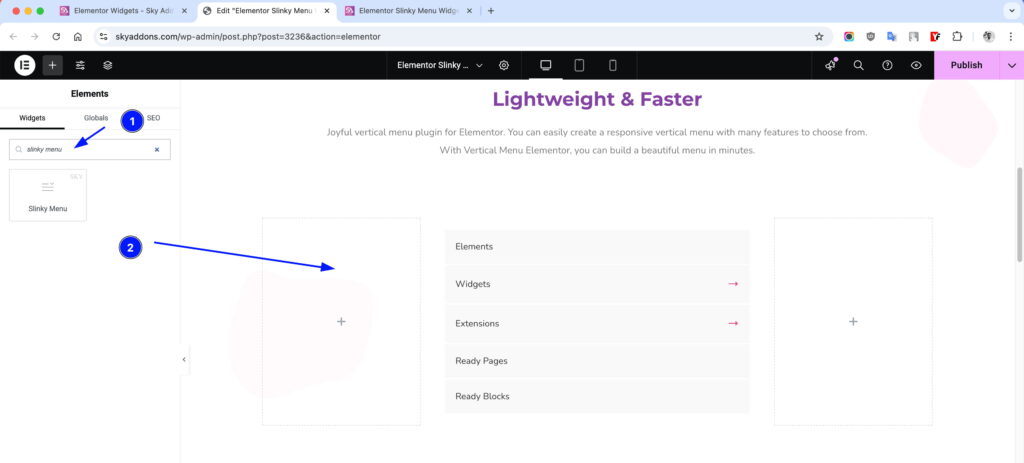 Slinky Vertical Menu for Elementor WordPress