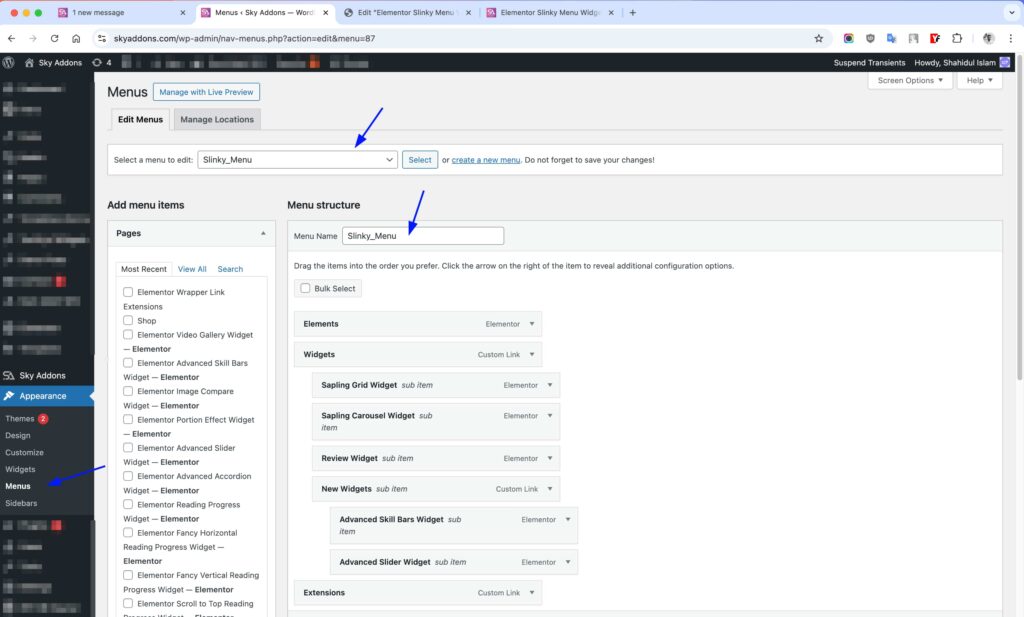 Slinky Vertical Menu for Elementor WordPress