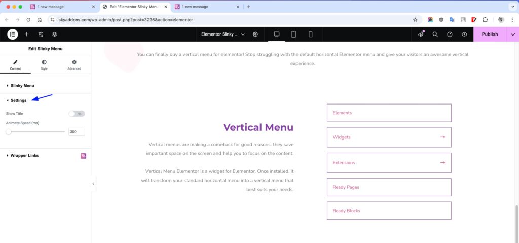 Slinky Vertical Menu for Elementor WordPress
