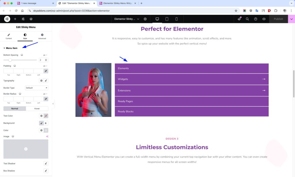 Slinky Vertical Menu for Elementor WordPress