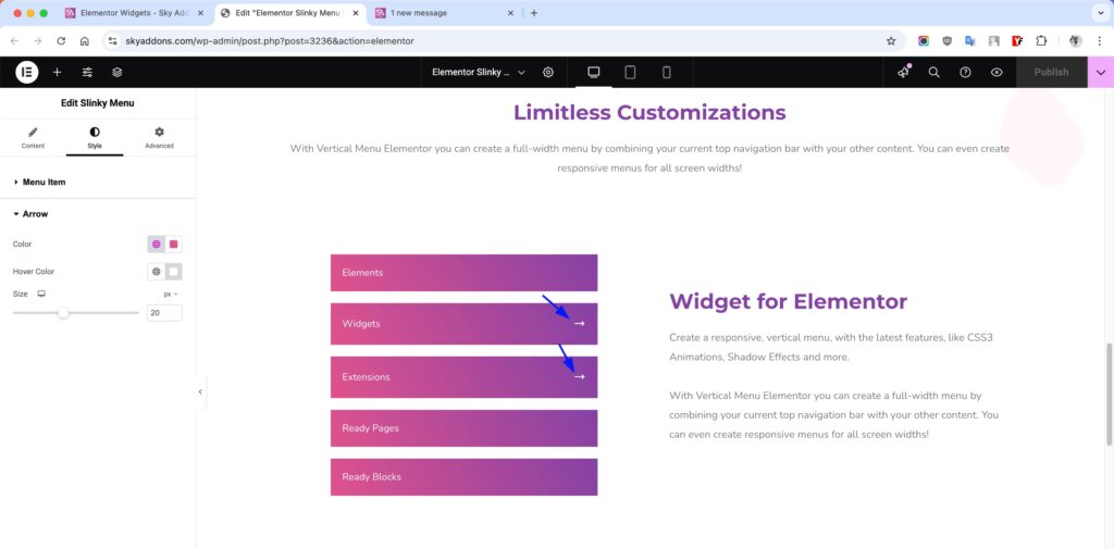 Slinky Vertical Menu for Elementor WordPress
