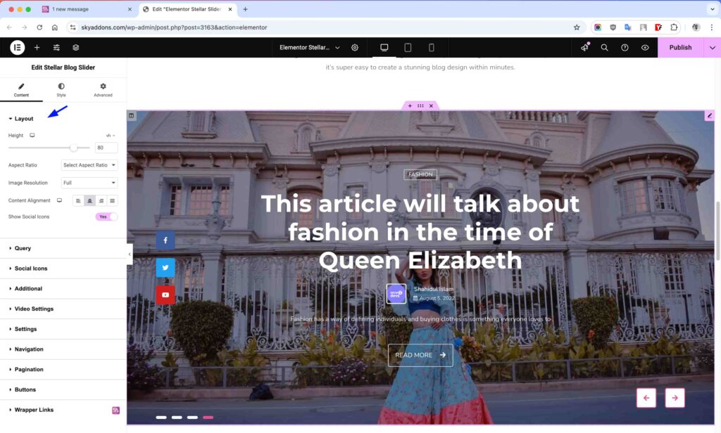 Stellar Blog Slider for Elementor WordPress