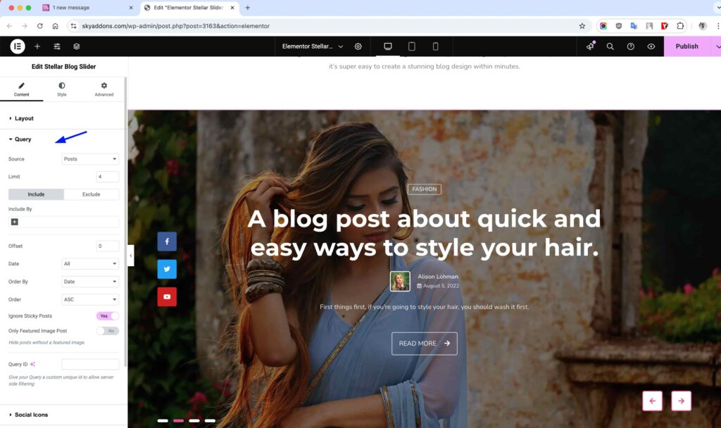 Stellar Blog Slider for Elementor WordPress