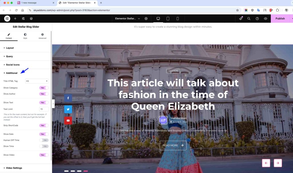 Stellar Blog Slider for Elementor WordPress
