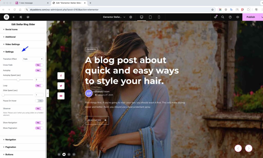 Stellar Blog Slider for Elementor WordPress
