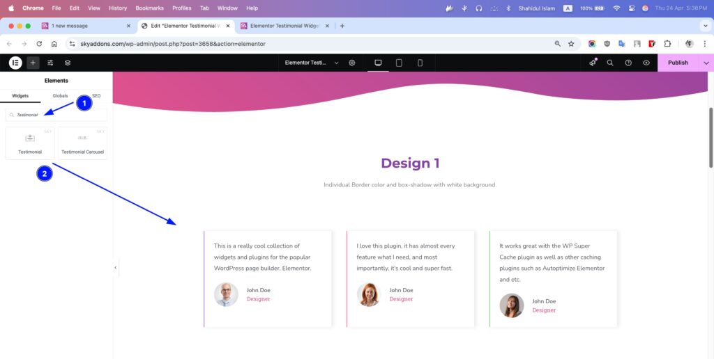 Testimonial for Elementor WordPress