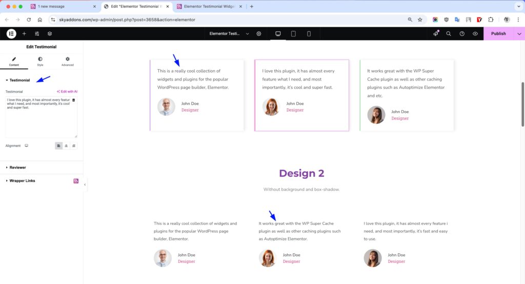 Testimonial for Elementor WordPress