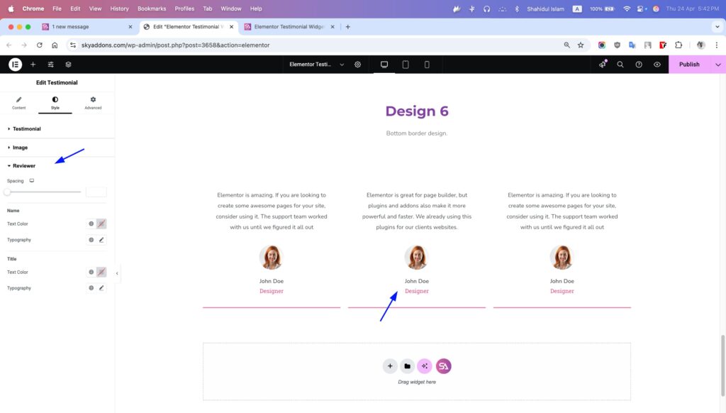 Testimonial for Elementor WordPress