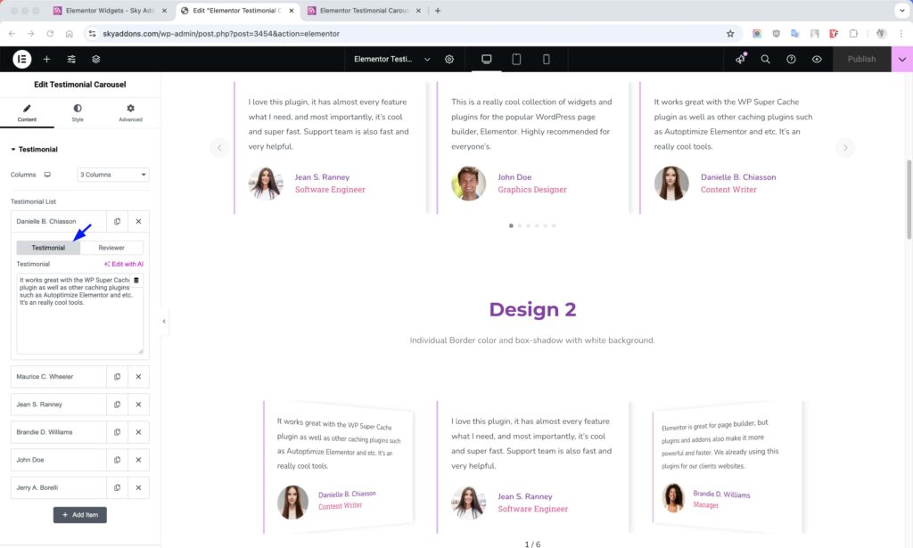 Testimonial Carousel for Elementor WordPress