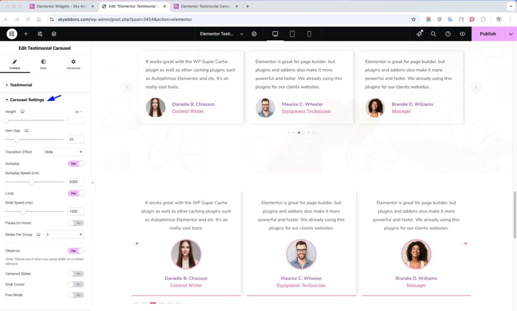 Testimonial Carousel for Elementor WordPress