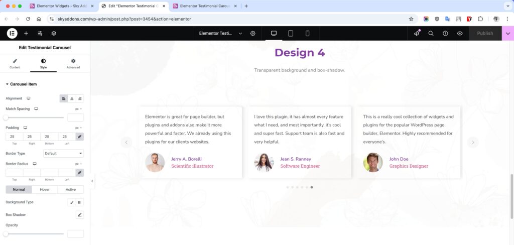 Testimonial Carousel for Elementor WordPress