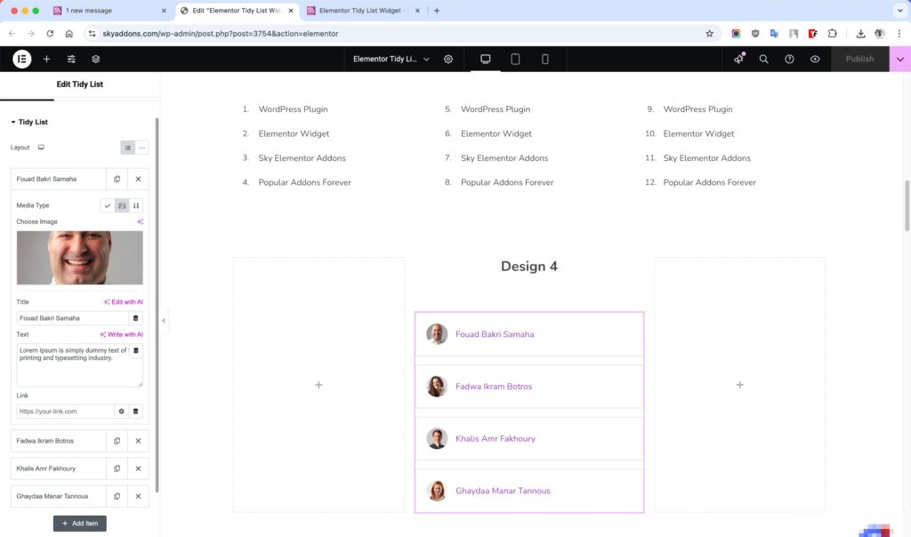 Tidy List for Elementor WordPress