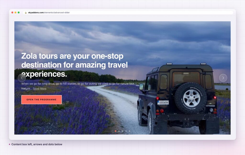 Advanced slider for Elementor with a content box and arrows