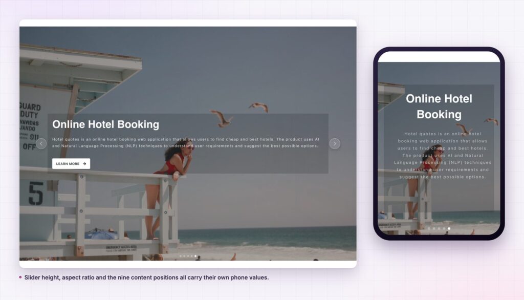 Advanced slider hero on desktop and on a phone screen