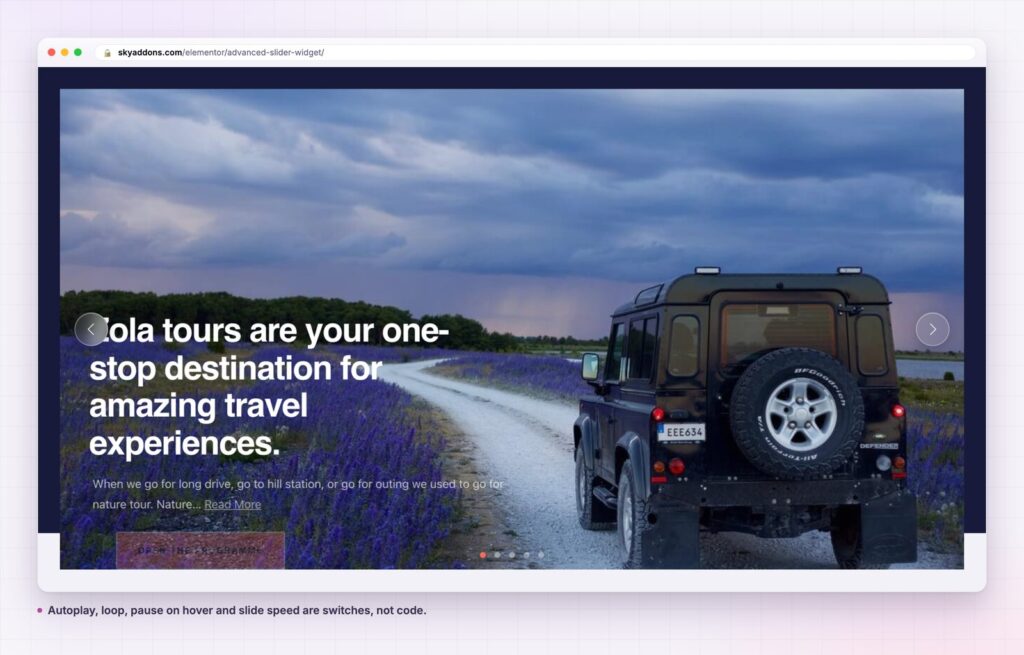 Advanced slider with arrows, dots and a travel slide