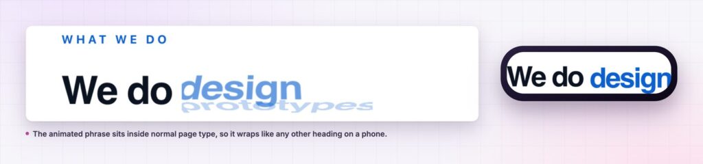 Animated heading inside a page section on desktop and phone